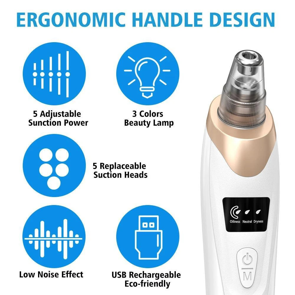 Electric Blackhead Pore Vacuum Remover – 5-Level Suction, USB Rechargeable