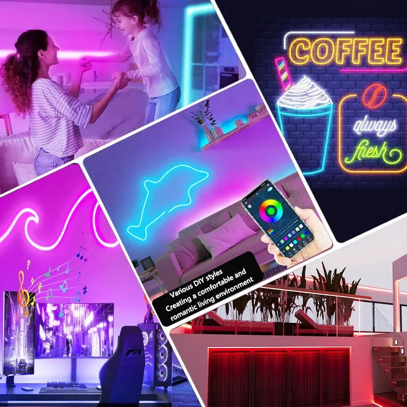 RGB Neon LED Strip Lights 5M — Tuya App & Voice Control (IP65)