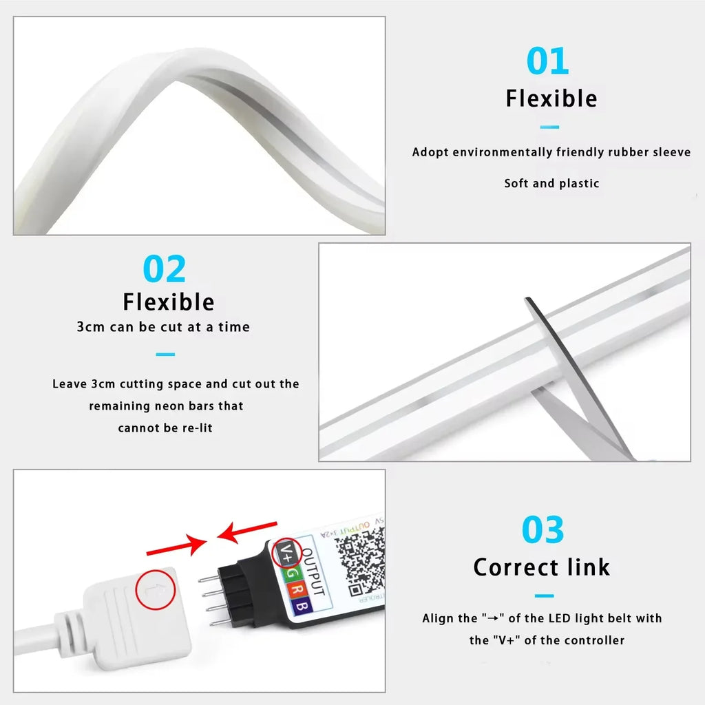 RGB Neon LED Strip Lights 5M — Tuya App & Voice Control (IP65)